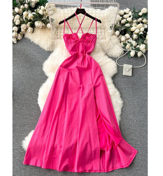 Summer Casual Halter Slit Dress For Women Sleeveless Hollow Out Women's Fashion Dresses