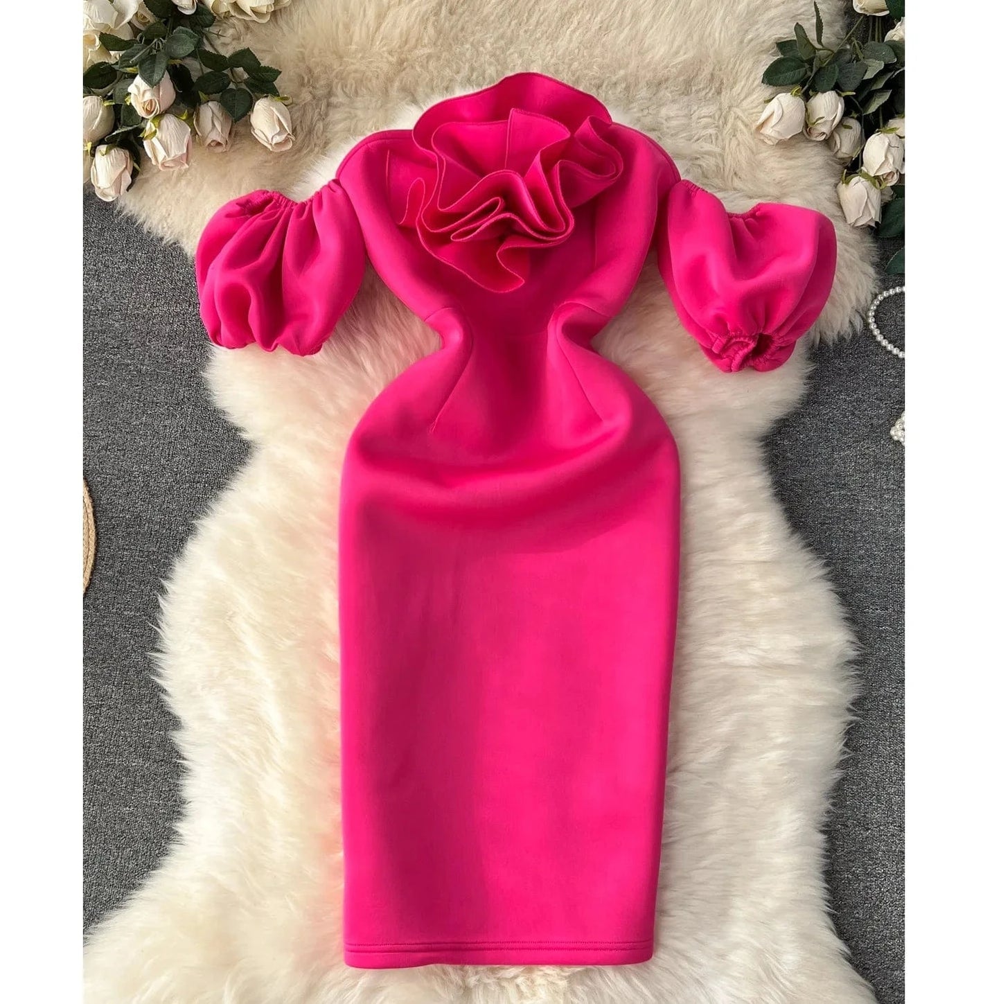 Summer Celebrity Dress Slim Light Luxury Banquet Ruffle Bag Buttock Dress