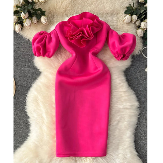 Summer Celebrity Dress Slim Light Luxury Banquet Ruffle Bag Buttock Dress