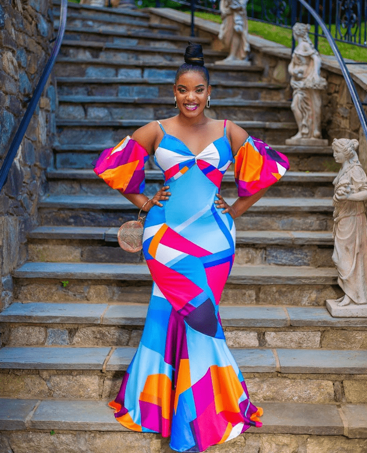 Summer Colorful Print Short Puff Sleeve Geometric Women Casual Dresses