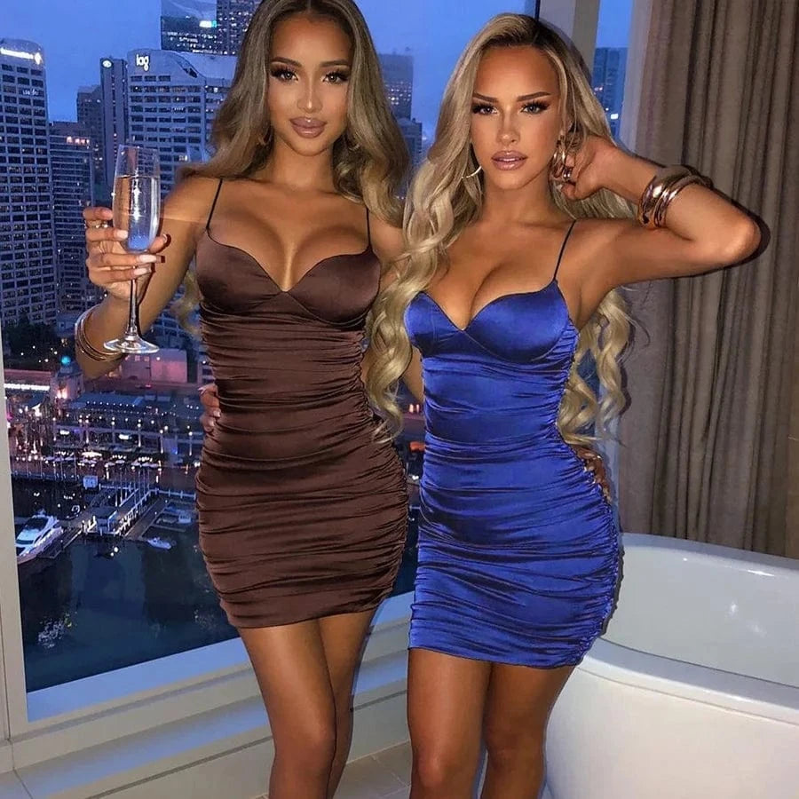 summer dress Sexy Party elegant women's dress Solid Spaghetti Strap Low V-Neck Midnight Bodycon Skirt