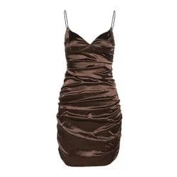summer dress Sexy Party elegant women's dress Solid Spaghetti Strap Low V-Neck Midnight Bodycon Skirt