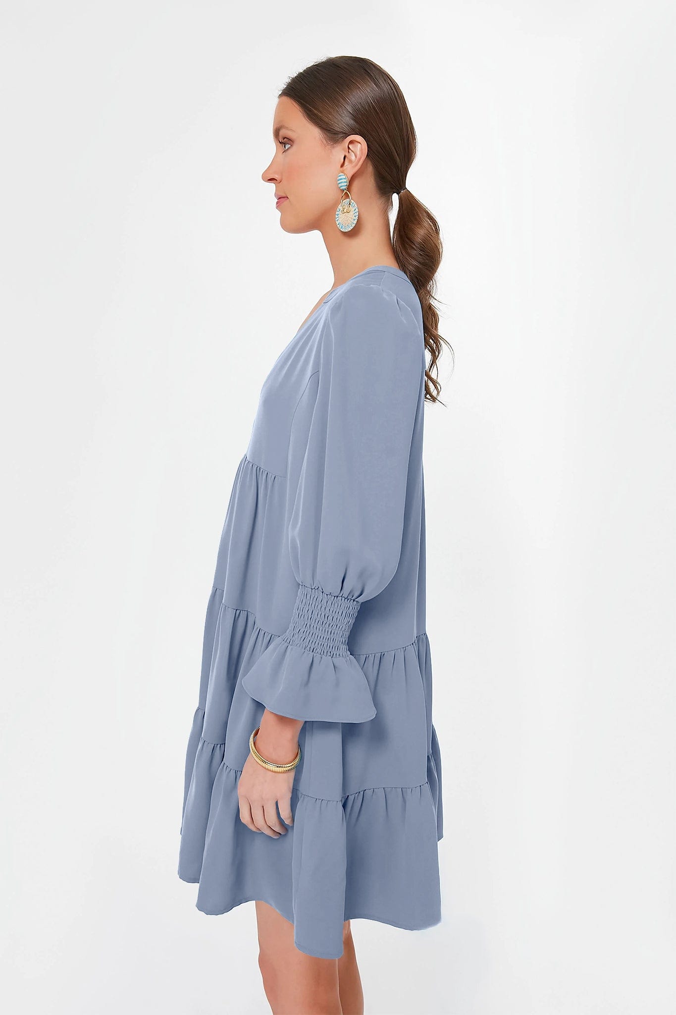 Summer Elastic Sleeve Ruffle Hem Mini  For Women Casual Short Dresses