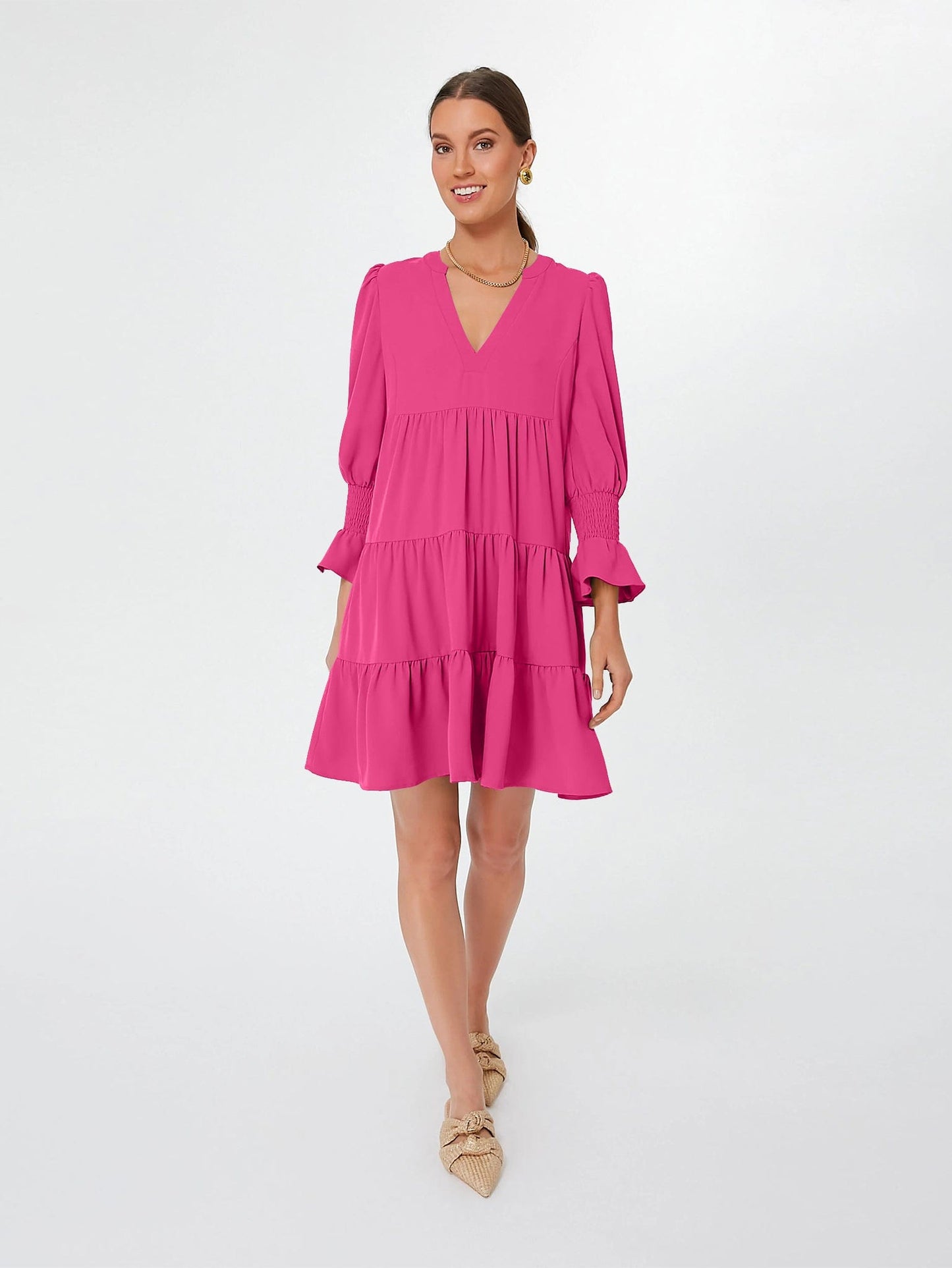 Summer Elastic Sleeve Ruffle Hem Mini  For Women Casual Short Dresses