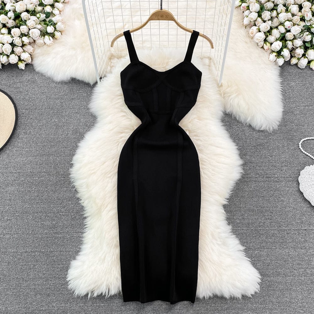 Summer Elegant Plain Color Chest Wrap Backless Willowy Knit Dress Women Casual Contrast Color Slim Party Dresses Ladies