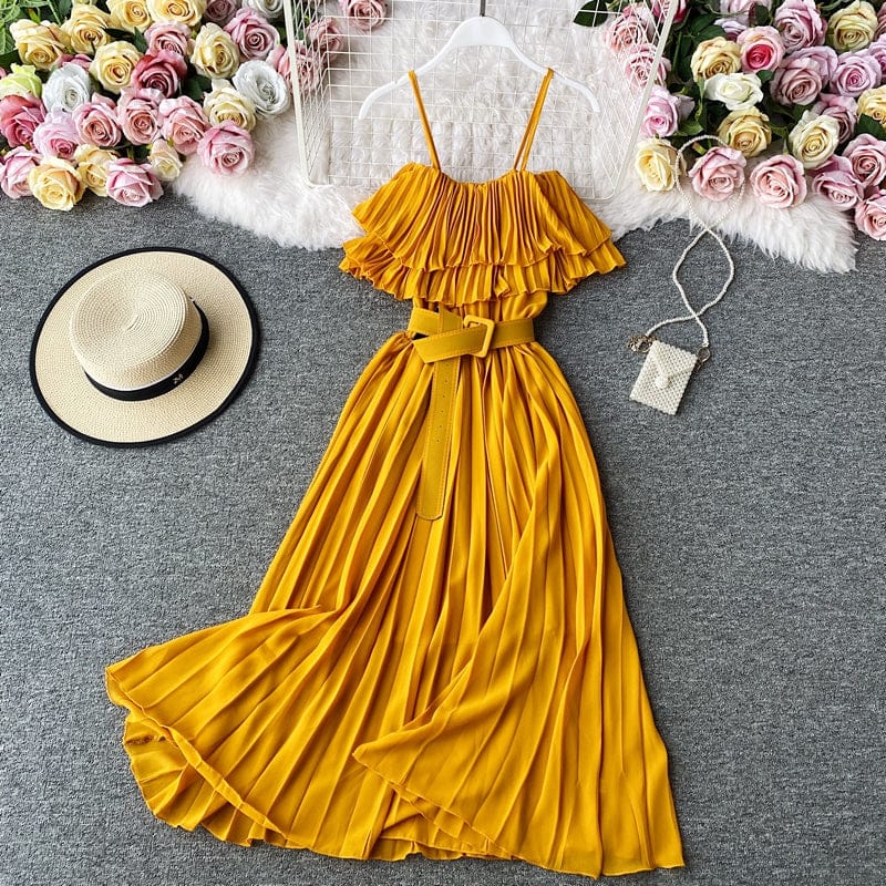 Summer Elegant Suspender Dress Off-the-shoulder Strap Tube Top Dress Sexy Strapless Beach Vintage Sleeveless Dess For Women