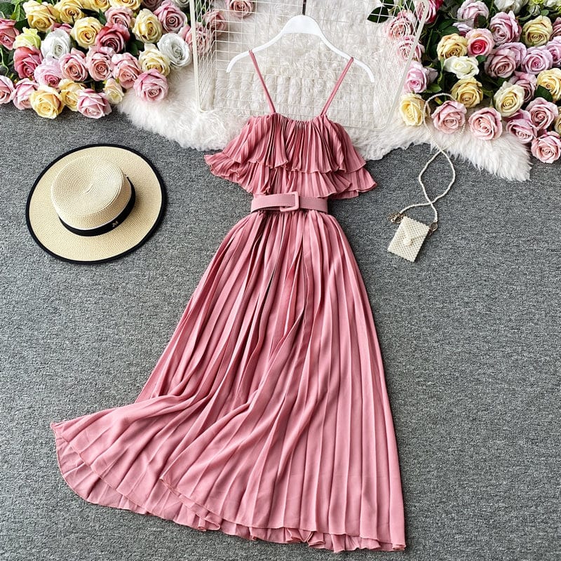 Summer Elegant Suspender Dress Off-the-shoulder Strap Tube Top Dress Sexy Strapless Beach Vintage Sleeveless Dess For Women