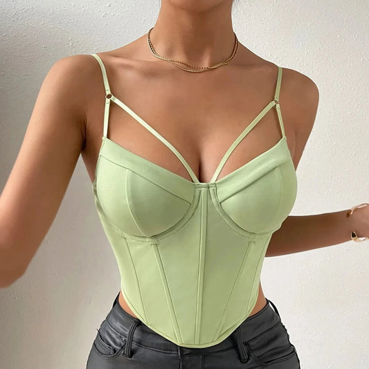 summer fashion Diamond slim sexy backless Fish bone steel ring solid color all-match hot girl vest