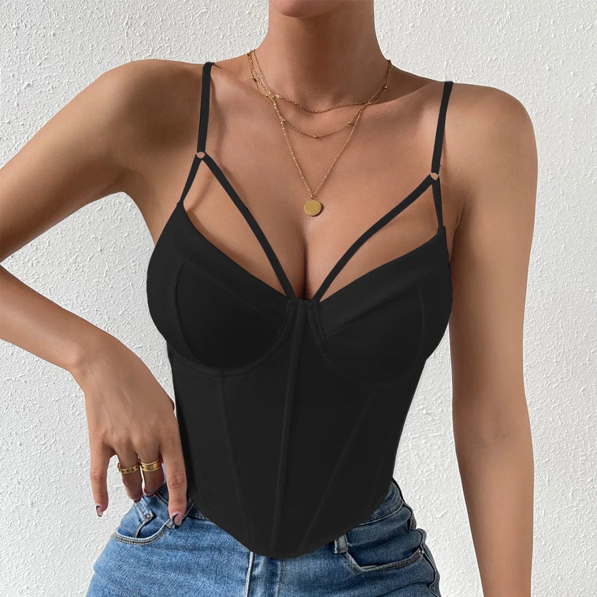 summer fashion Diamond slim sexy backless Fish bone steel ring solid color all-match hot girl vest