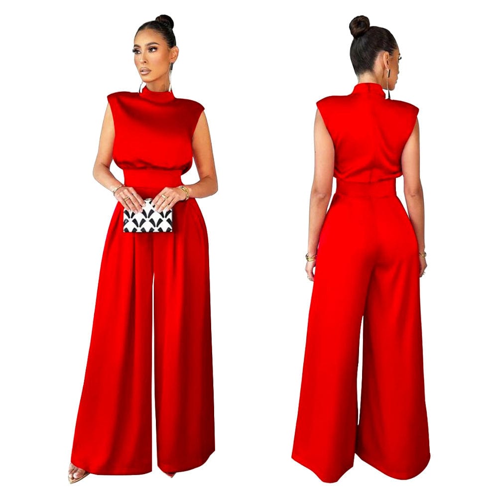 Summer Hot Sale Fashion Sexy Solid Color Casual Loose Wide Leg jumpsuit Sleeveless Elegant Party Bodysuit Women Clothing