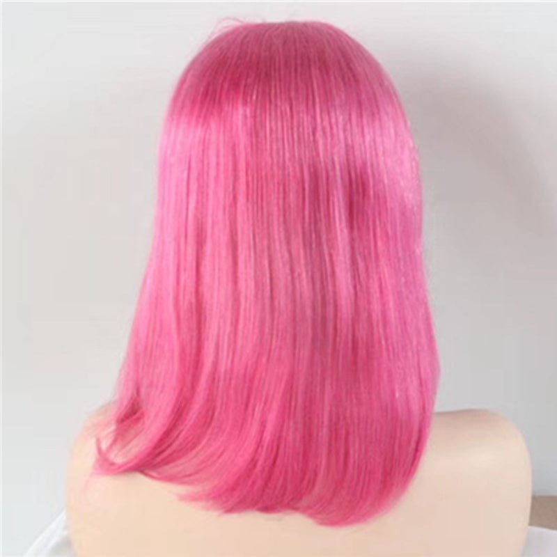 summer hot sale pink color short bob hair 100 human hair for european white women wholesale jewish wig hd lace frontal wig