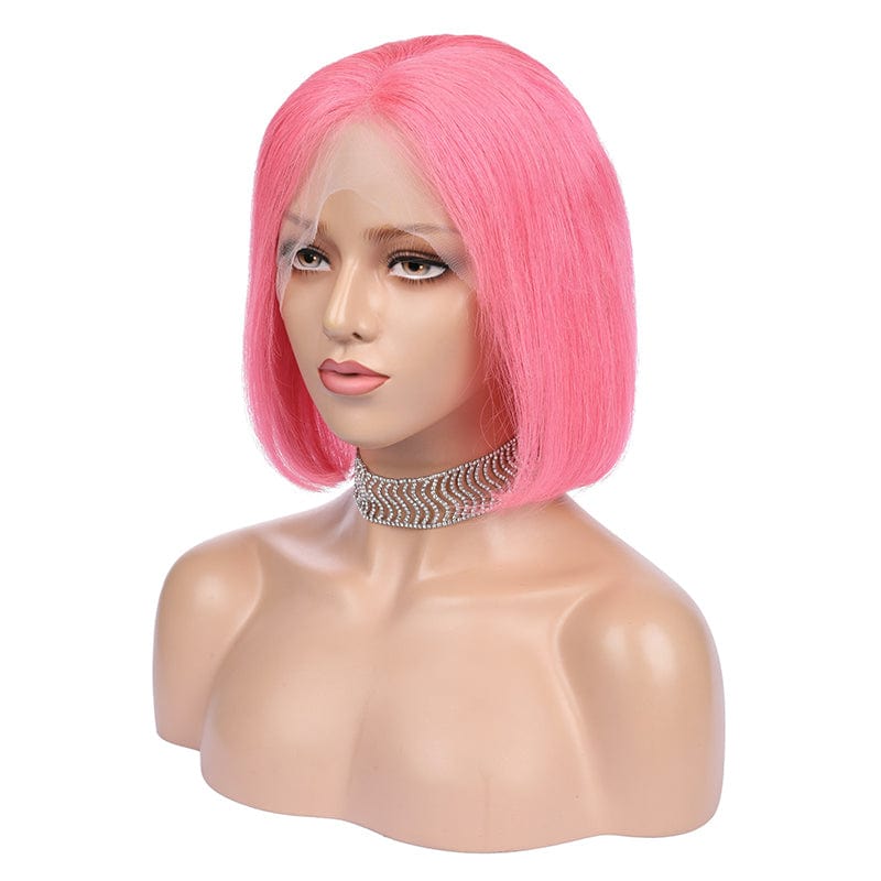 summer hot sale pink color short bob hair 100 human hair for european white women wholesale jewish wig hd lace frontal wig