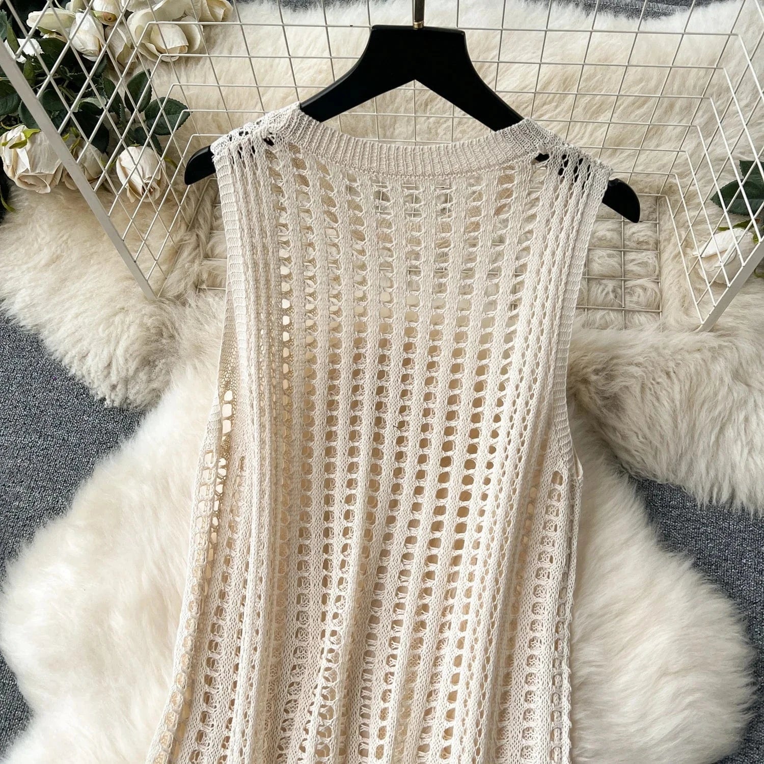 Summer Korean For Women Sleeveless Empire Hollow Out Dresses Women's Fashion Dresses Clothes Women