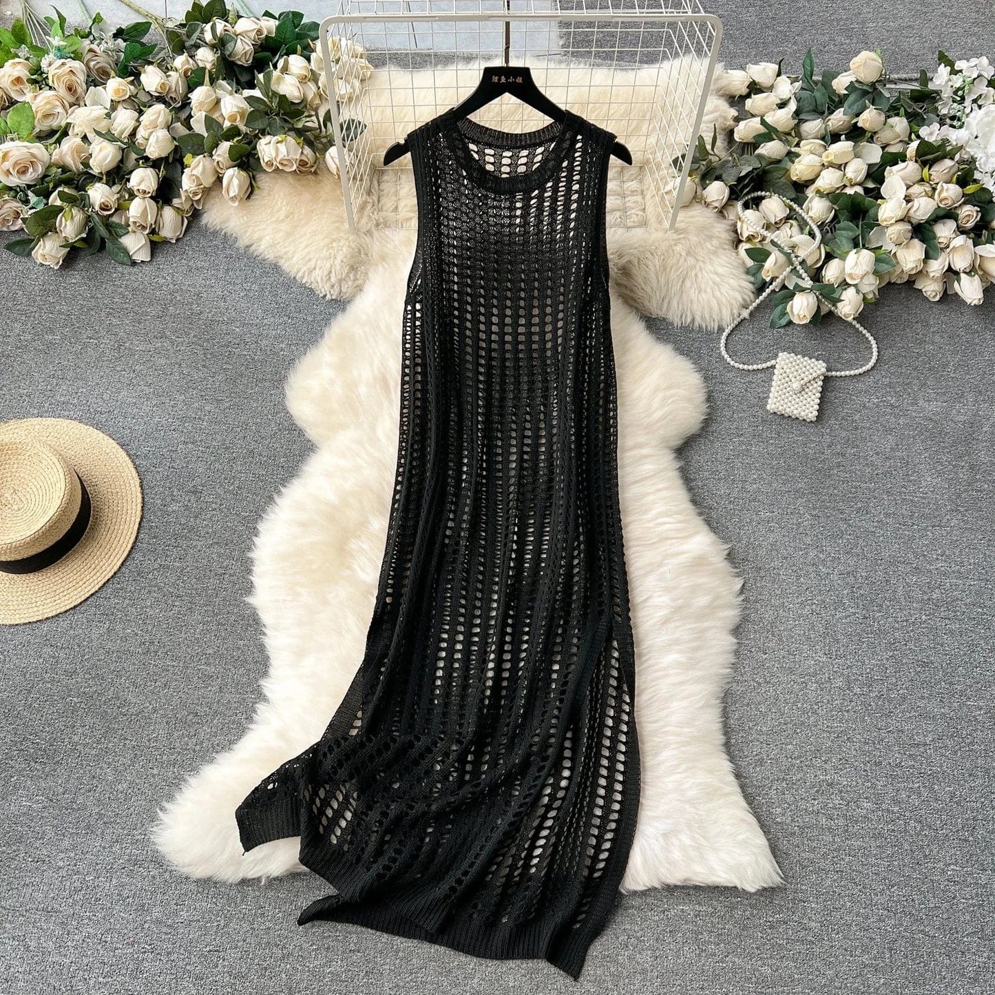 Summer Korean For Women Sleeveless Empire Hollow Out Dresses Women's Fashion Dresses Clothes Women