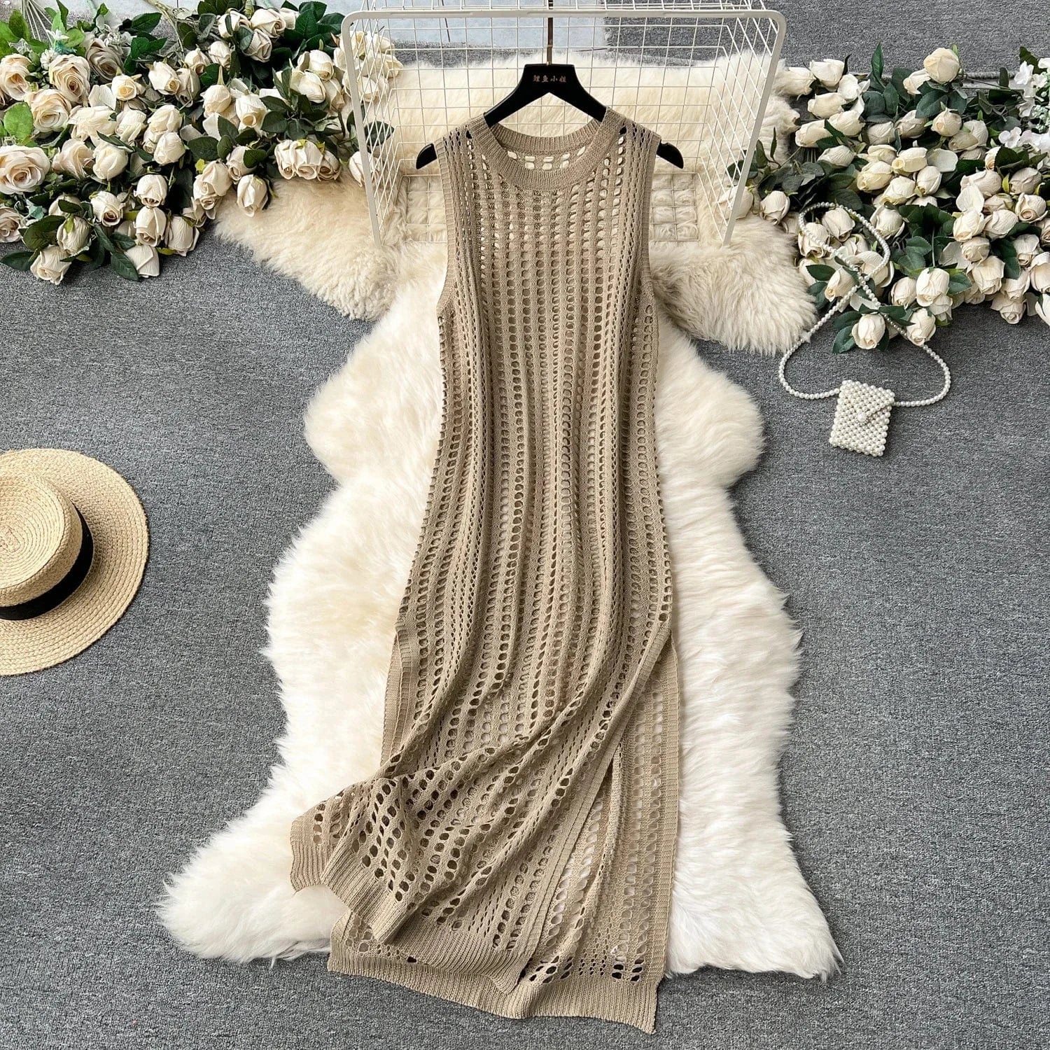 Summer Korean For Women Sleeveless Empire Hollow Out Dresses Women's Fashion Dresses Clothes Women