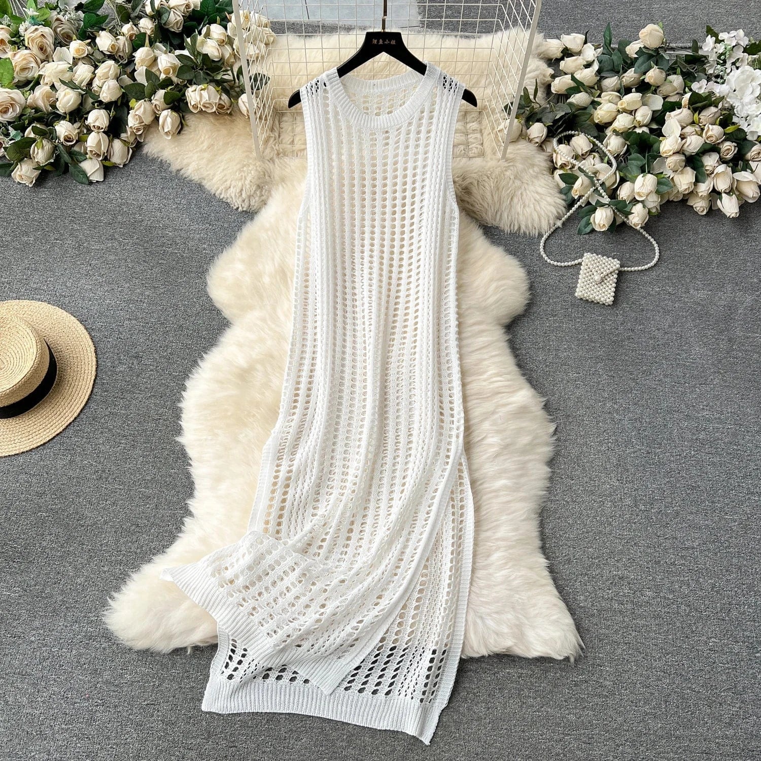 Summer Korean For Women Sleeveless Empire Hollow Out Dresses Women's Fashion Dresses Clothes Women