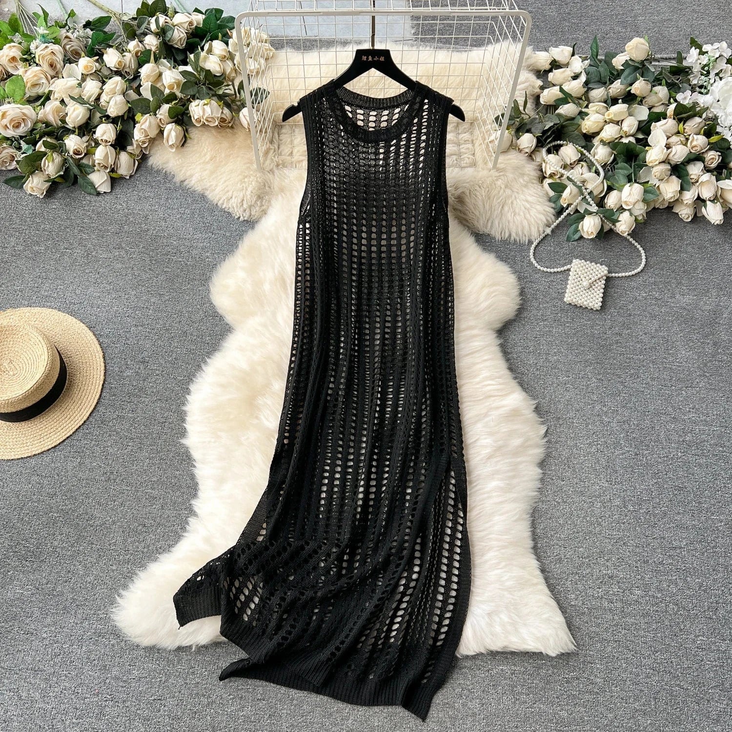 Summer Korean For Women Sleeveless Empire Hollow Out Dresses Women's Fashion Dresses Clothes Women