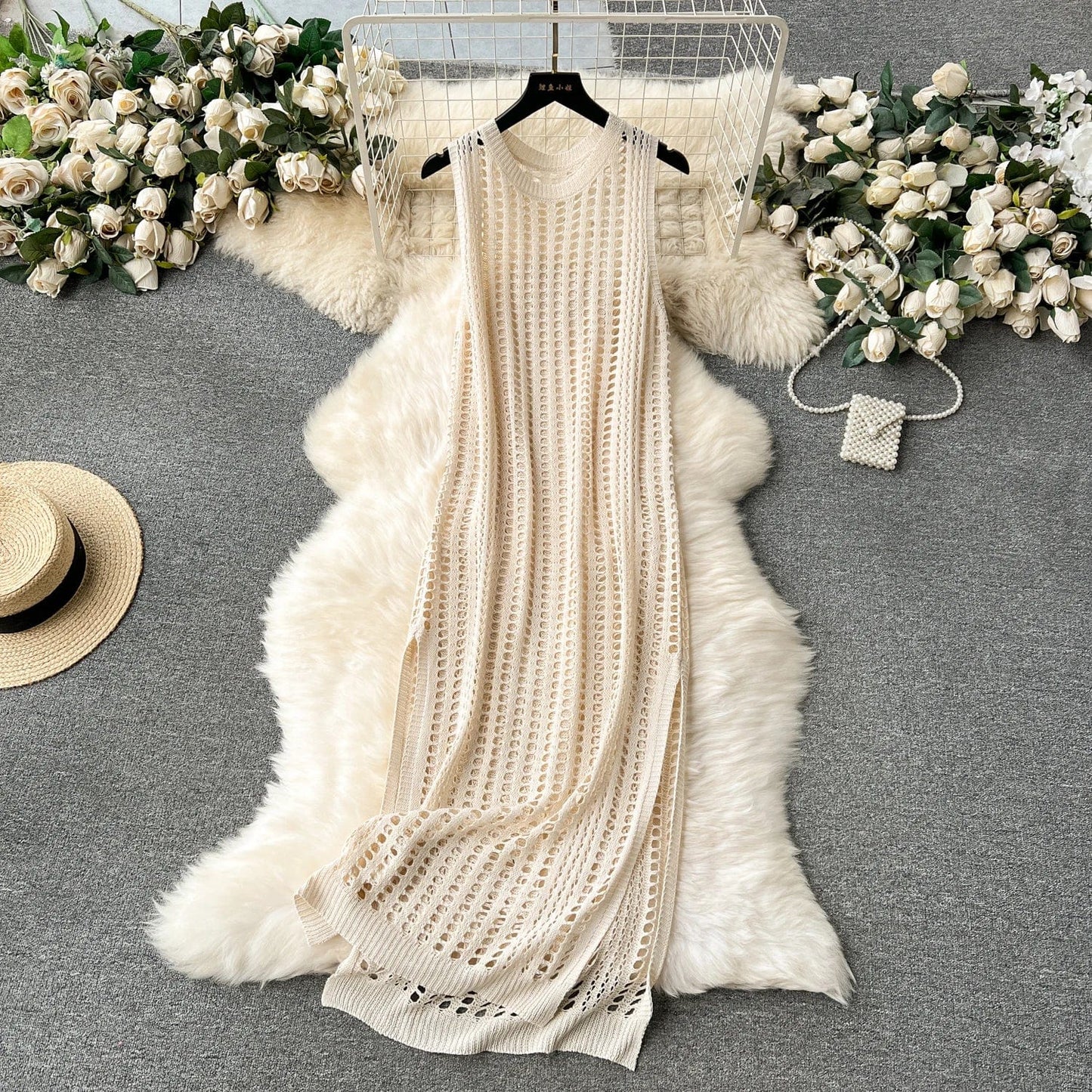 Summer Korean For Women Sleeveless Empire Hollow Out Dresses Women's Fashion Dresses Clothes Women