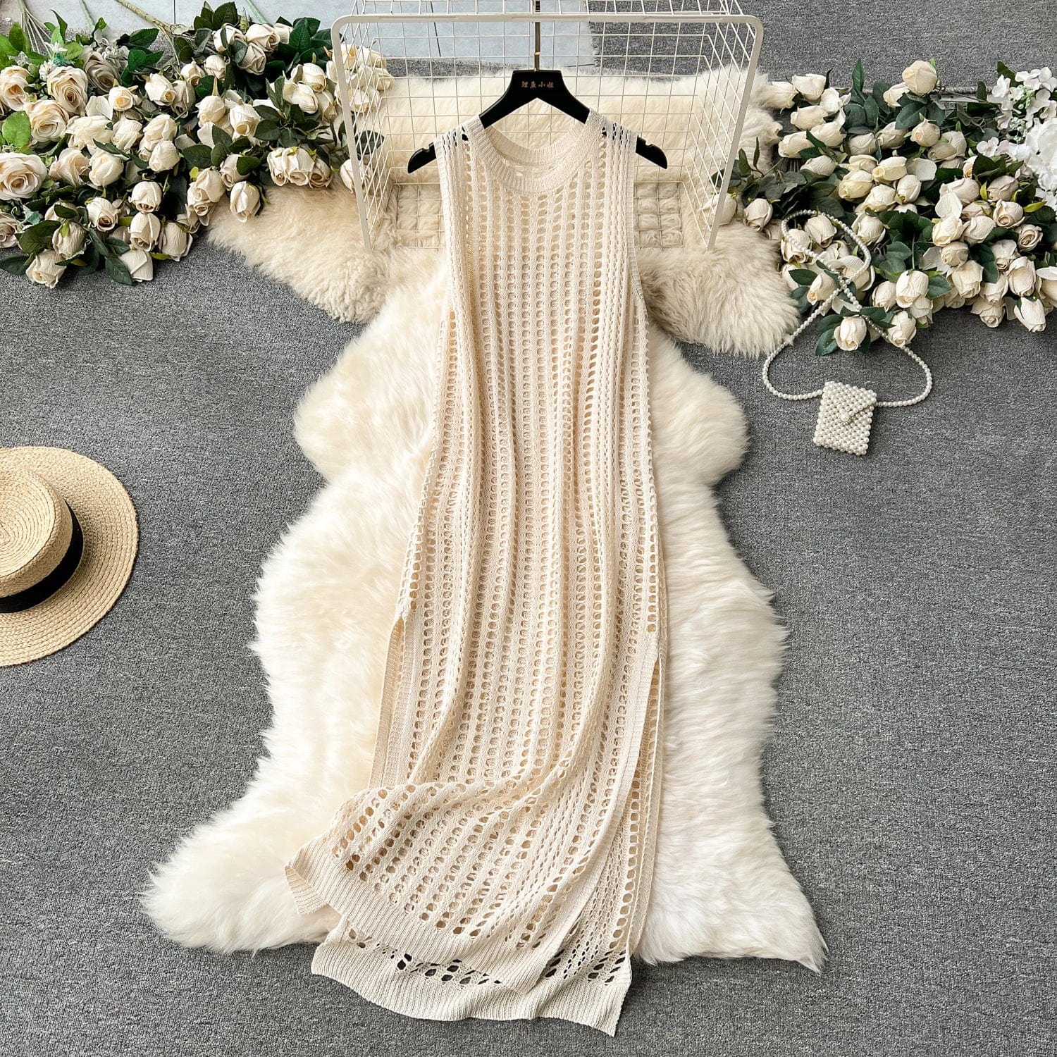 Summer Korean For Women Sleeveless Empire Hollow Out Dresses Women's Fashion Dresses Clothes Women