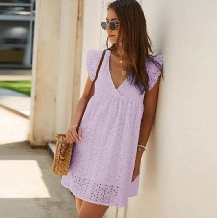 Summer Lace Dress Women's Sundress Fashion Sleeveless Short Female Bohemian V Neck Party Shirt skirt