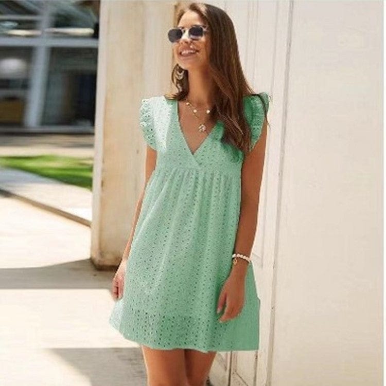 Summer Lace Dress Women's Sundress Fashion Sleeveless Short Female Bohemian V Neck Party Shirt skirt