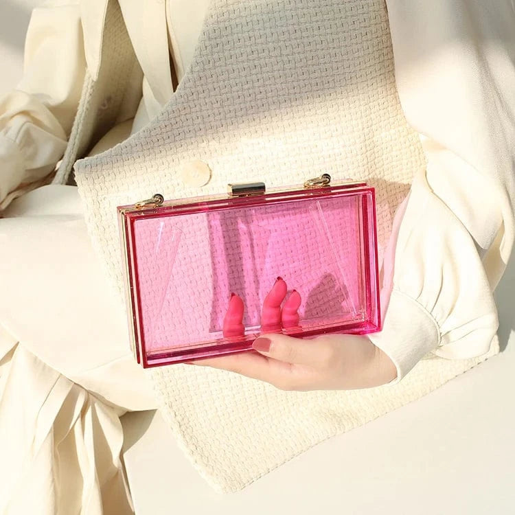 Summer ladies transparent boxed purse women clear acrylic evening clutch bag