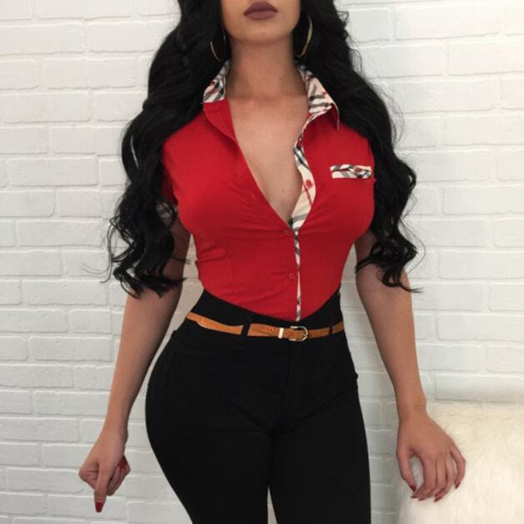 Summer Long Sleeve Womens Shirt New Lapels Office Work Ladies Elegant Outfits Blouse Sexy Plaid Shirts Female Tops