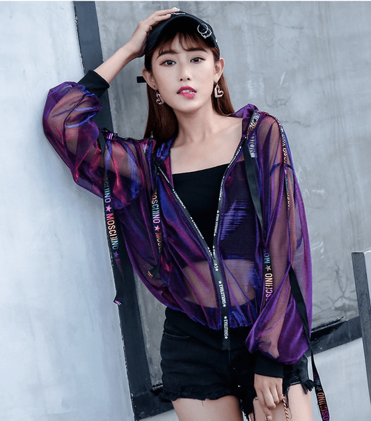 Summer loose long sleeve thin sport coats fashion ribbon design breathable rash guard sun protection coat