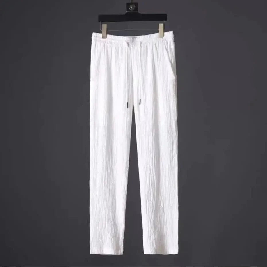 Summer Men 2 piece Suits Short Sleeve Tops + Long Pants Solid Color Polo Lapel Collar Button Elastic Waist Trousers Tracksuit