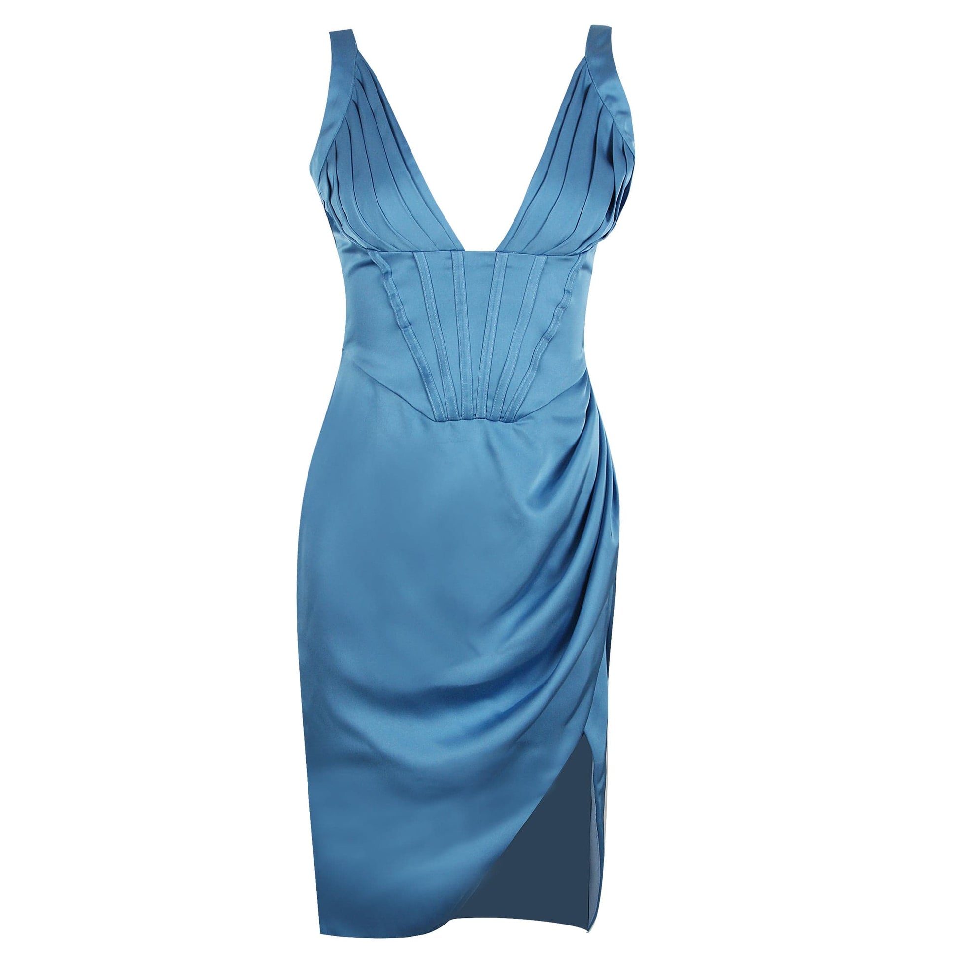 Summer New Deep V Suspenders Pleated High Waist Open Fork Ladies Temperament Dress