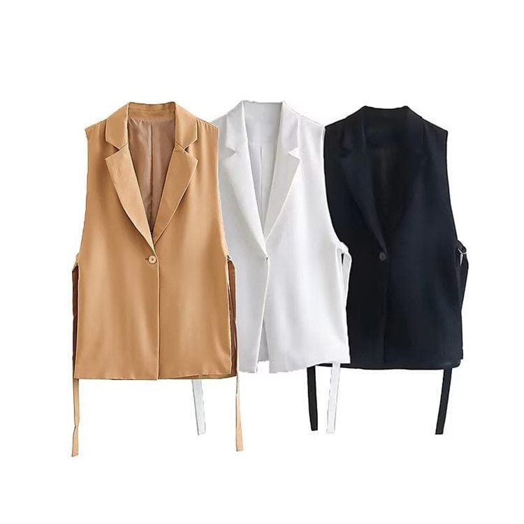 Summer New Fashion Vintage Suit Vest Ladies Elegant Sleeveless Business Blazers Top Casual Women's Vest Waistcoat