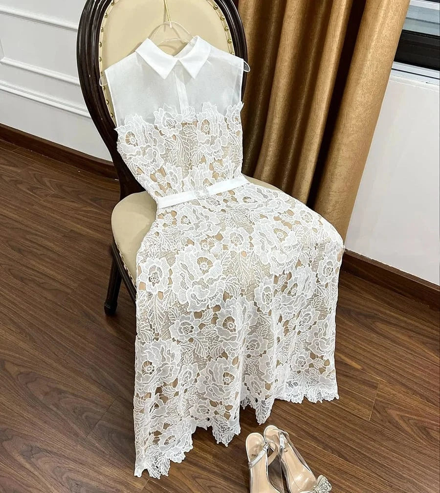 Summer New Lace Dress Women's Light Luxury Embroidery Fashion Waist Pulling Dress