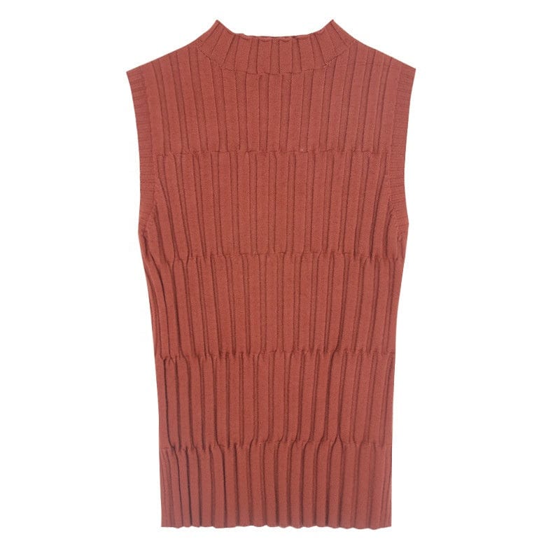 Summer new style retro half high neck slim-fit sweater women sleeveless all-match bottoming vest top