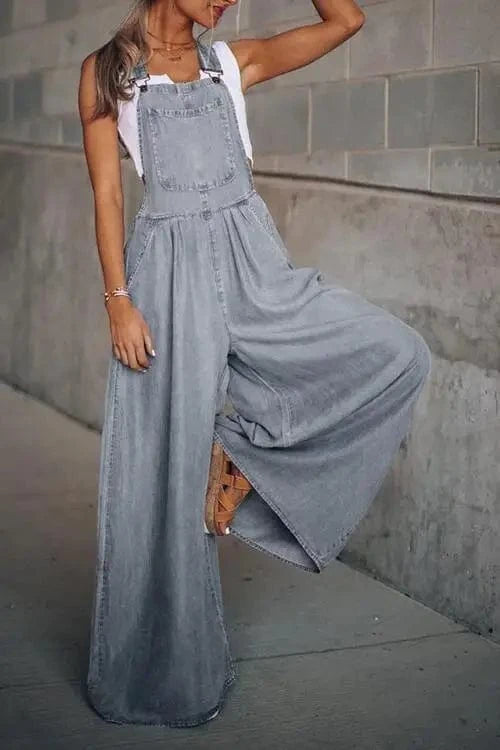 Summer New Wholesale Hot Selling Women's Loose Side Pockets Fashionable Sleeveless Denim Strap Pants