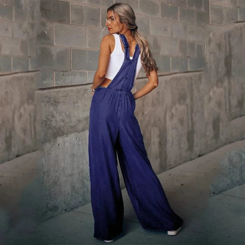 Summer New Wholesale Hot Selling Women's Loose Side Pockets Fashionable Sleeveless Denim Strap Pants