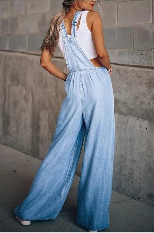 Summer New Wholesale Hot Selling Women's Loose Side Pockets Fashionable Sleeveless Denim Strap Pants