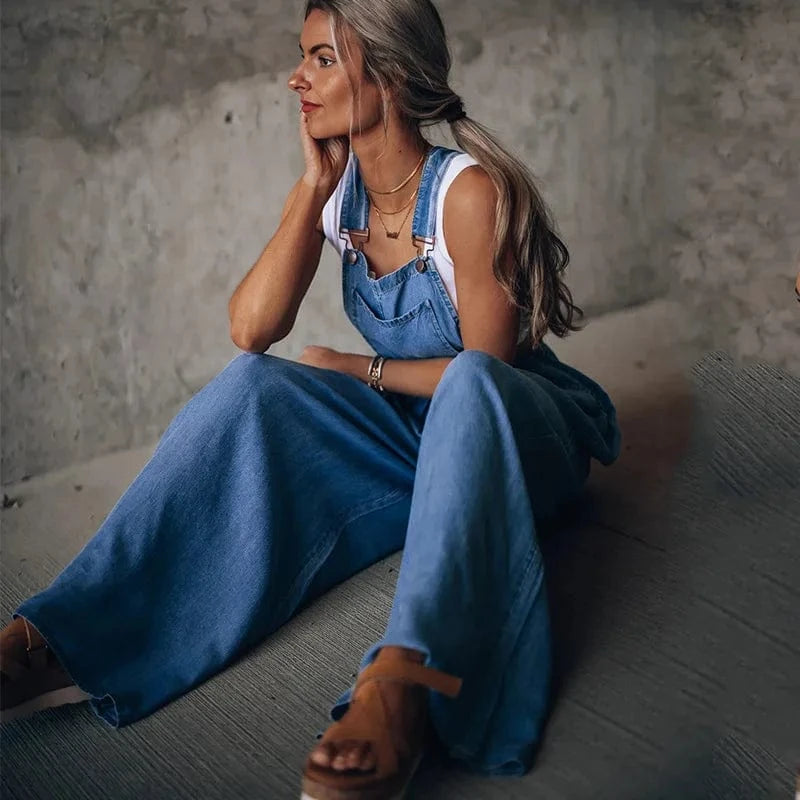 Summer New Wholesale Hot Selling Women's Loose Side Pockets Fashionable Sleeveless Denim Strap Pants