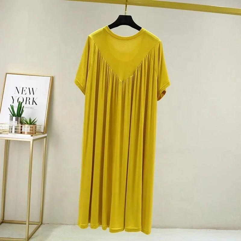 Summer New Women'S Loose Versatile Short-Sleeved Round Neck Long Nightgown Solid Color Dresses