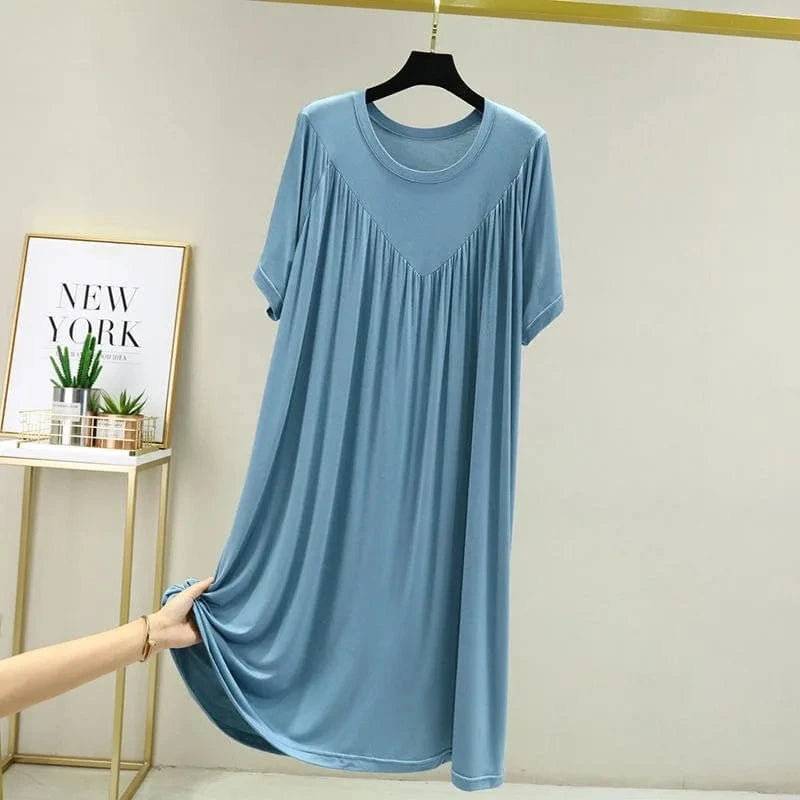 Summer New Women'S Loose Versatile Short-Sleeved Round Neck Long Nightgown Solid Color Dresses