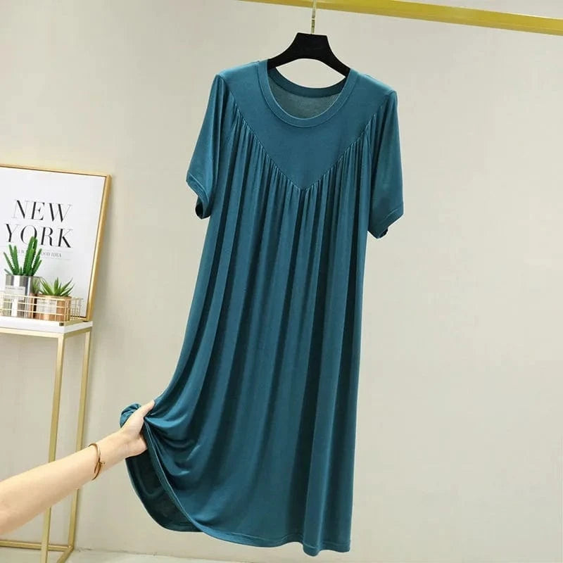 Summer New Women'S Loose Versatile Short-Sleeved Round Neck Long Nightgown Solid Color Dresses
