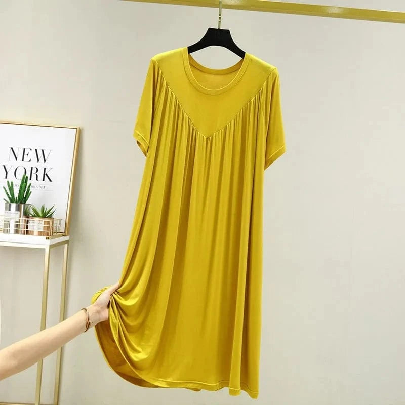 Summer New Women'S Loose Versatile Short-Sleeved Round Neck Long Nightgown Solid Color Dresses