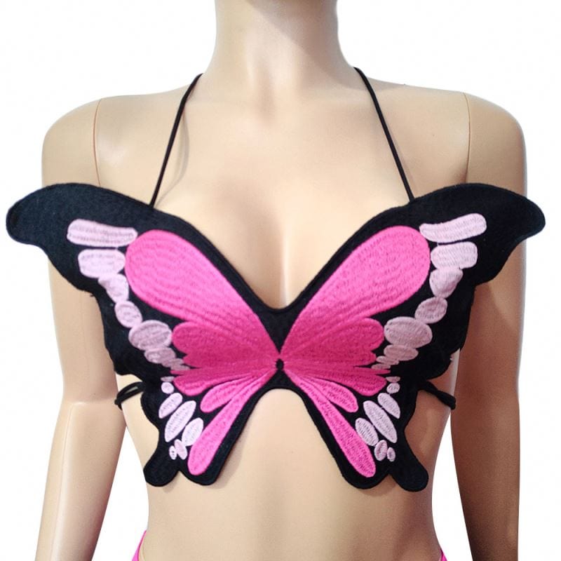 Summer New Women's sexy Butterfly Print Sleeveless Sling Top Color Block Stretch Pencil Pants Two Piece Set Women Clothing