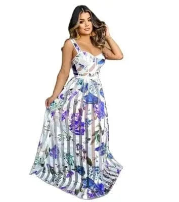 Summer New Wrap Chest Suspender Printing Naked Perspective Women Elegant Skirt Suits Dress