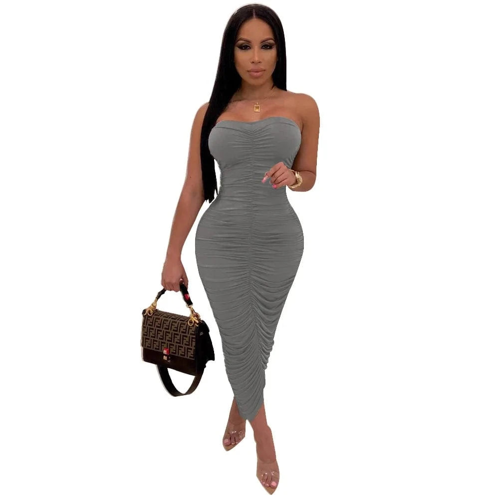 Summer Off Shoulder Long Tights Pleated Tube Dress Womens Stylish Sexy Club Evening Elegant Casual Dresses