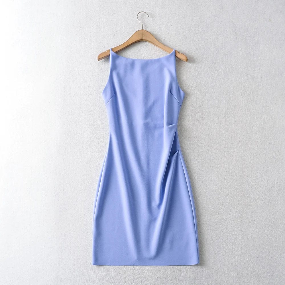Summer One shoulder Vest Elegant Summer New Style Pleated A-line Ruched Midi Dress