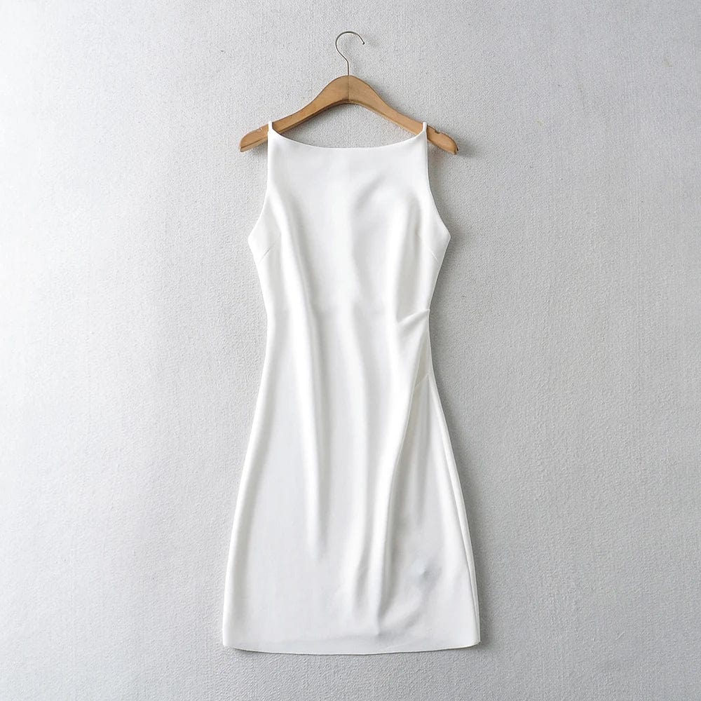 Summer One shoulder Vest Elegant Summer New Style Pleated A-line Ruched Midi Dress