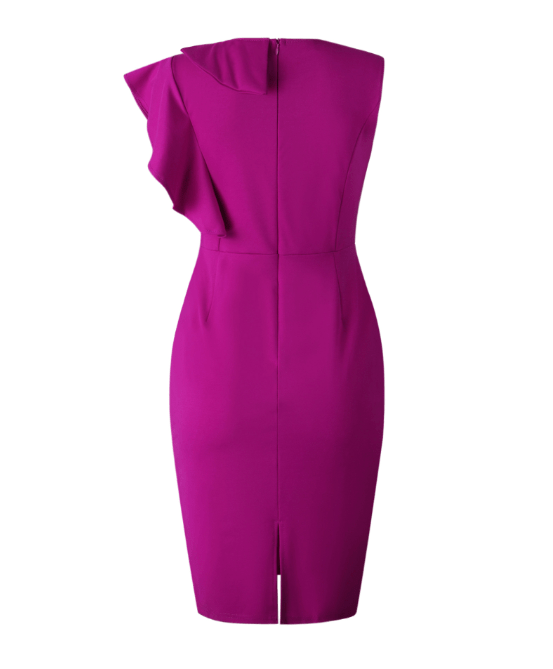Summer Purple Sleeveless Ruffle Pencil Office Career Dresses Lady