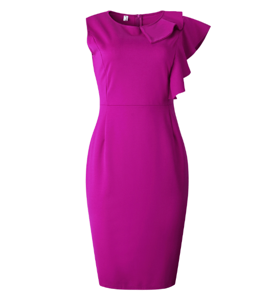 Summer Purple Sleeveless Ruffle Pencil Office Career Dresses Lady