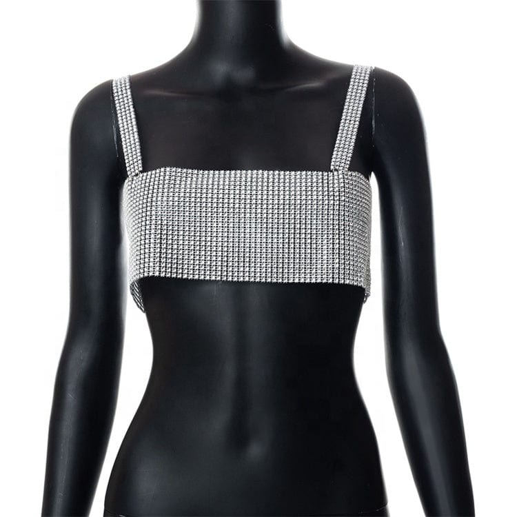 Summer Sexy Tank Top Women Shiny Diamond Glitter Sequins Camisole Bustier Sexy Clubwear Crop Tops