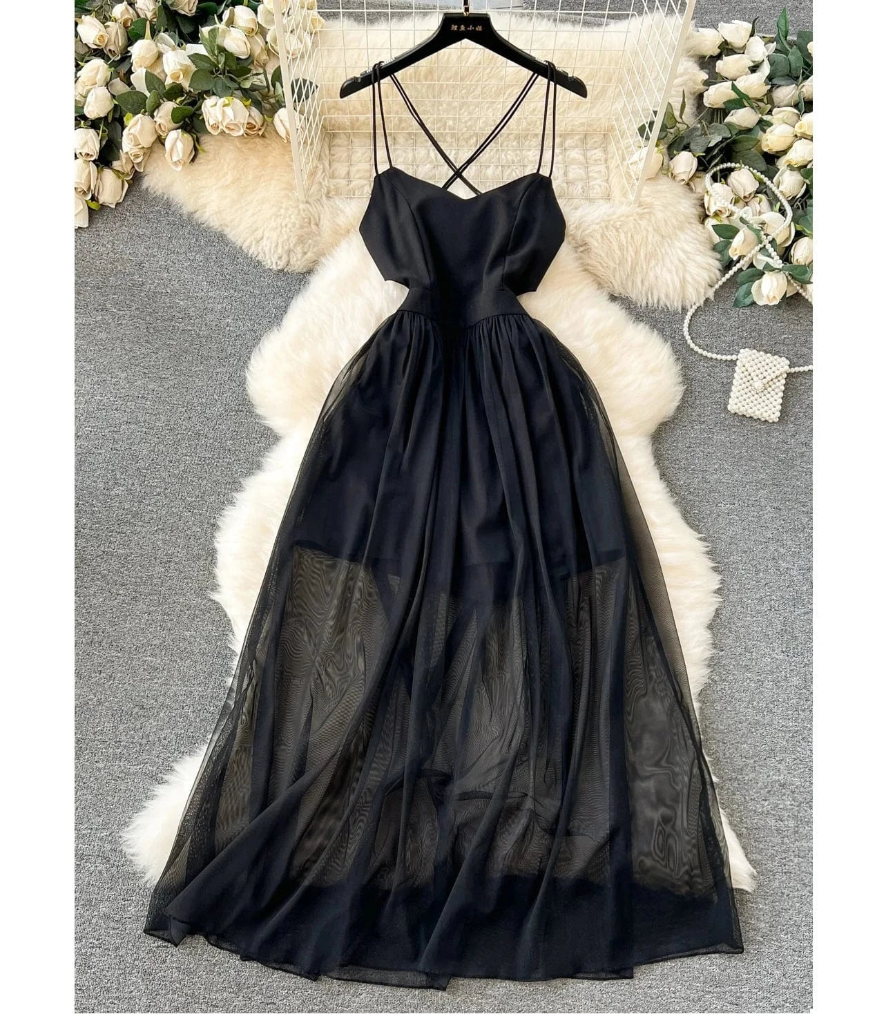 Summer Sexy Tunic Slim Midi Dress For Women Sleeveless Backless Mesh Vestidos Ladies Elegant Dresses Clothes Women